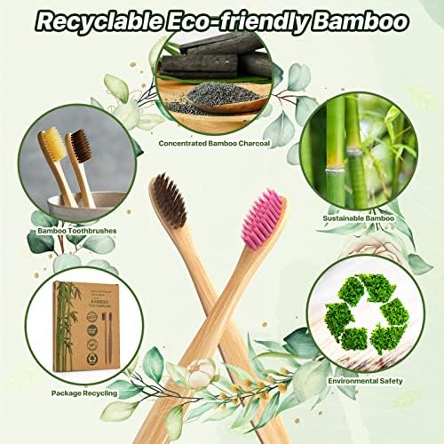 Cepillos de Dientes de Bambú Sumshy en 10 Colores Vibrantes | Cerdas Suaves Sin BPA | Eco-Friendly y Biodegradables | Cepillo de Madera Natural - - imagen 7