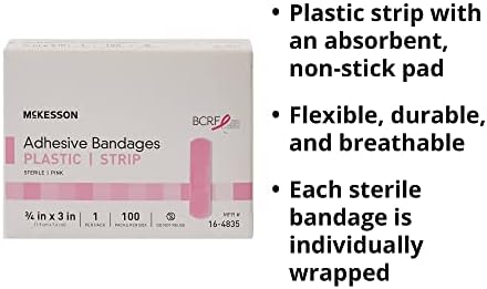 Curitas Adhesivas McKesson, Estériles, Tela, Rosa, 3/4 in x 3 in, 100 Piezas, 1 Paquete - imagen 3