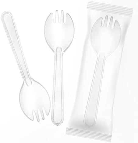 Mini Cucharas y Tenedores de Plástico Desechables Envuelto Individualmente, 2 en 1, 4.3 - 100 Piezas para Fiesta - imagen 1