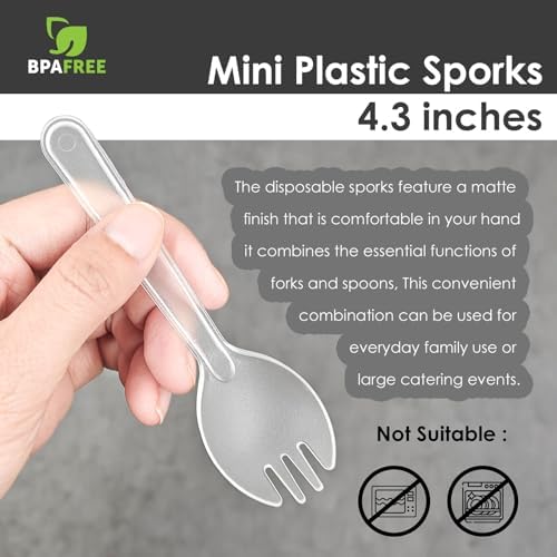 Mini Cucharas y Tenedores de Plástico Desechables Envuelto Individualmente, 2 en 1, 4.3 - 100 Piezas para Fiesta - imagen 2