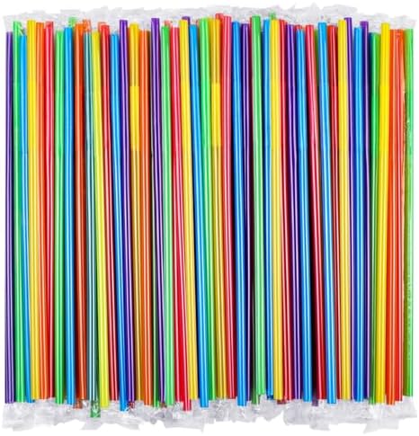 300 Piezas de Popotes de Plástico Flexibles y Coloridos, Desechables y Envueltos Individualmente, 9.45 de Largo y 0.23'' de Diámetro, Sin BPA - imagen 1