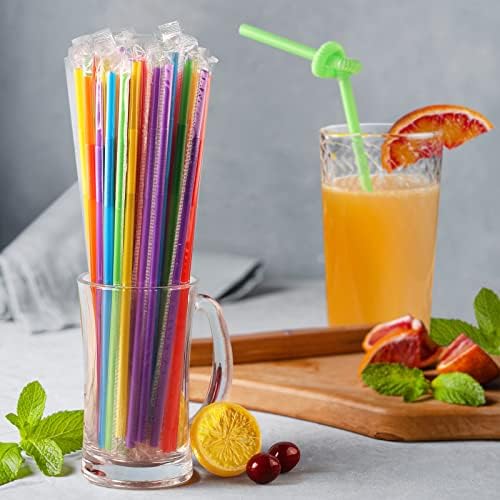 300 Piezas de Popotes de Plástico Flexibles y Coloridos, Desechables y Envueltos Individualmente, 9.45 de Largo y 0.23'' de Diámetro, Sin BPA - imagen 3