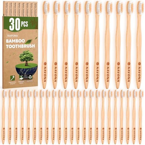 Paquete de 30 Cepillos de Dientes de Bambú Navona, Cerdas Suaves Medias, Eco-Amigables, Reutilizables, Caja de Dos Cepillos de Viaje - imagen 1