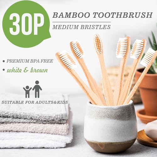 Paquete de 30 Cepillos de Dientes de Bambú Navona, Cerdas Suaves Medias, Eco-Amigables, Reutilizables, Caja de Dos Cepillos de Viaje - imagen 2