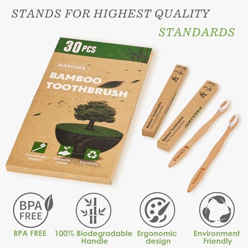 Paquete de 30 Cepillos de Dientes de Bambú Navona, Cerdas Suaves Medias, Eco-Amigables, Reutilizables, Caja de Dos Cepillos de Viaje - imagen 4