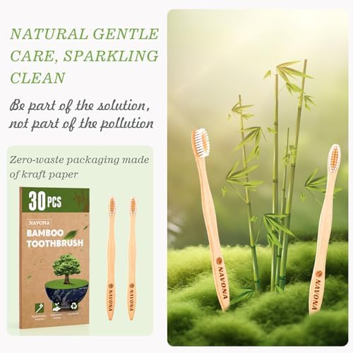 Paquete de 30 Cepillos de Dientes de Bambú Navona, Cerdas Suaves Medias, Eco-Amigables, Reutilizables, Caja de Dos Cepillos de Viaje - imagen 7