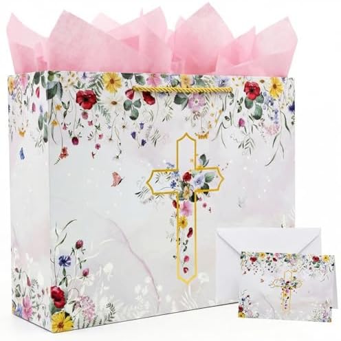 Set de Bolsas de Regalo GFInYHM 13 con Flores Silvestres Doradas, Tarjeta de Felicitación y Papel de Seda para Comuniones, Bautizos y Bodas - imagen 1