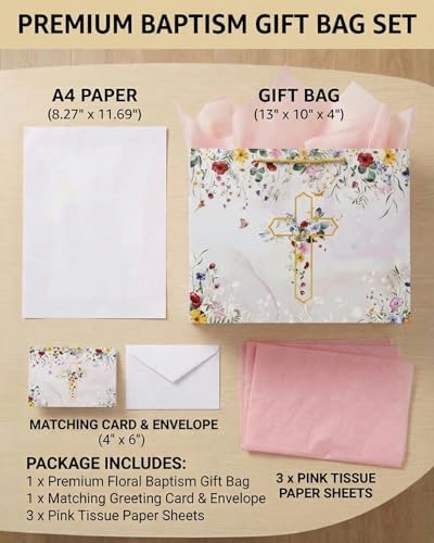 Set de Bolsas de Regalo GFInYHM 13 con Flores Silvestres Doradas, Tarjeta de Felicitación y Papel de Seda para Comuniones, Bautizos y Bodas - imagen 2