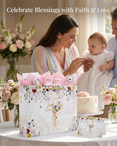 Set de Bolsas de Regalo GFInYHM 13 con Flores Silvestres Doradas, Tarjeta de Felicitación y Papel de Seda para Comuniones, Bautizos y Bodas - imagen 5