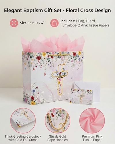 Set de Bolsas de Regalo GFInYHM 13 con Flores Silvestres Doradas, Tarjeta de Felicitación y Papel de Seda para Comuniones, Bautizos y Bodas - imagen 6