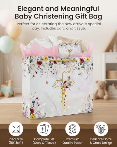 Set de Bolsas de Regalo GFInYHM 13 con Flores Silvestres Doradas, Tarjeta de Felicitación y Papel de Seda para Comuniones, Bautizos y Bodas - imagen 8