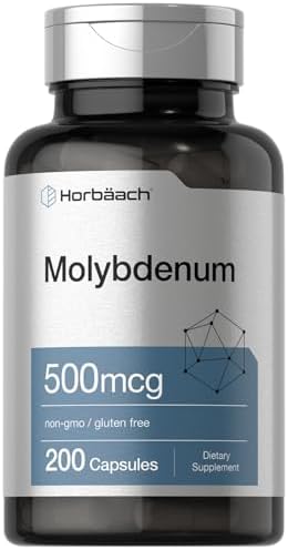 Suplemento de Molybdeno Horbaach | 500 mcg | 200 Cápsulas | Quelato de Aminoácidos | Sin OGM, Libre de Gluten - imagen 1