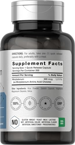 Suplemento de Molybdeno Horbaach | 500 mcg | 200 Cápsulas | Quelato de Aminoácidos | Sin OGM, Libre de Gluten - imagen 2