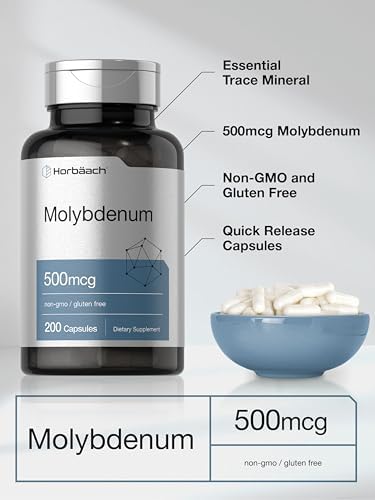 Suplemento de Molybdeno Horbaach | 500 mcg | 200 Cápsulas | Quelato de Aminoácidos | Sin OGM, Libre de Gluten - imagen 4