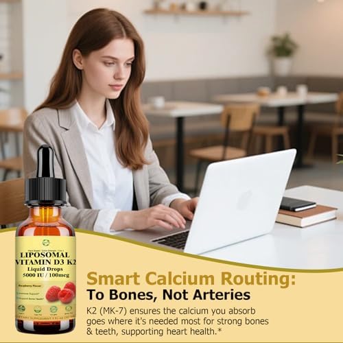 Gotas de Vitamina D3 K2 Líquida con Calcio, Magnesio y Omega 3, Suplemento de Alta Potencia 5 en 1 de 5000 UI para Huesos, Corazón, Dientes e - imagen 5