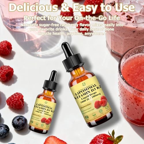Gotas de Vitamina D3 K2 Líquida con Calcio, Magnesio y Omega 3, Suplemento de Alta Potencia 5 en 1 de 5000 UI para Huesos, Corazón, Dientes e - imagen 7