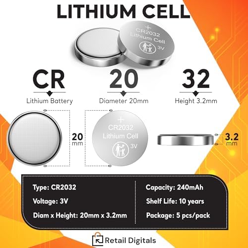 Baterías de Litio CR2032 3V Premium Retail Digitals | Paquete de 5 | A Prueba de Niños | 10 Años de Garantía | 240 mAh | Compatibles con AirTag - imagen 4