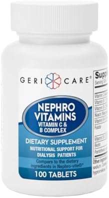 Tabletas GeriCare Nephro de Vitamina C y Complejo B, 100 piezas – Apoyo diario para la salud renal y energía, refuerzo del sistema inmunológico, - imagen 1