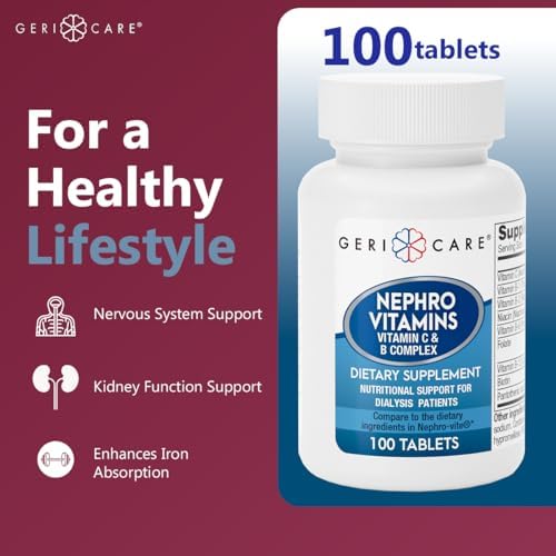 Tabletas GeriCare Nephro de Vitamina C y Complejo B, 100 piezas – Apoyo diario para la salud renal y energía, refuerzo del sistema inmunológico, - imagen 2