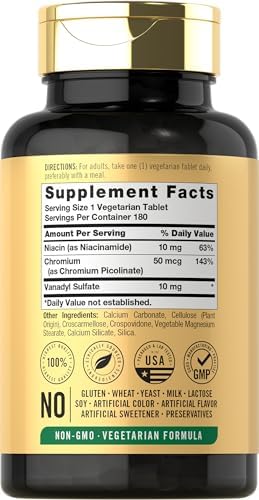 Carlyle Sulfato de Vanadio 10mg | 180 Cápsulas Vegetarianas | Con Picolinato de Cromo | Suplemento Sin Gluten y No GMO - imagen 2