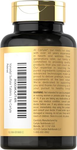 Carlyle Sulfato de Vanadio 10mg | 180 Cápsulas Vegetarianas | Con Picolinato de Cromo | Suplemento Sin Gluten y No GMO - imagen 3