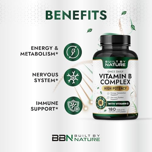 Complejo de Vitaminas B Built by Nature – Vitaminas Super B para Hombres y Mujeres – Apoyo Energético, Estrés e Inmunológico – 180 Tabletas de Alta - imagen 2