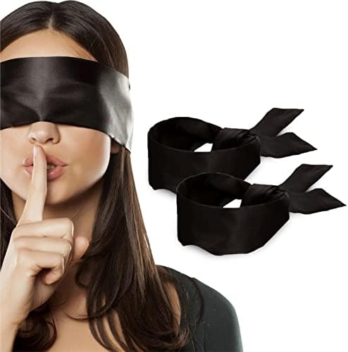 Máscara de Seda Satinada Lang - 2 Piezas, Antifaz para Dormir Suave, Regalo de San Valentín, 155 cm / 62” (2 Piezas Negras) - imagen 1