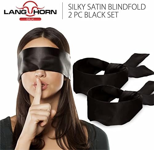 Máscara de Seda Satinada Lang - 2 Piezas, Antifaz para Dormir Suave, Regalo de San Valentín, 155 cm / 62” (2 Piezas Negras) - imagen 2
