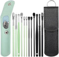 Kit de Limpieza de Oídos Prasacco de 12 Piezas (2 Juegos) - Herramientas de Acero Inoxidable para Remoción de Cerumen con Estuche PU (Negro+Verde) - imagen 1