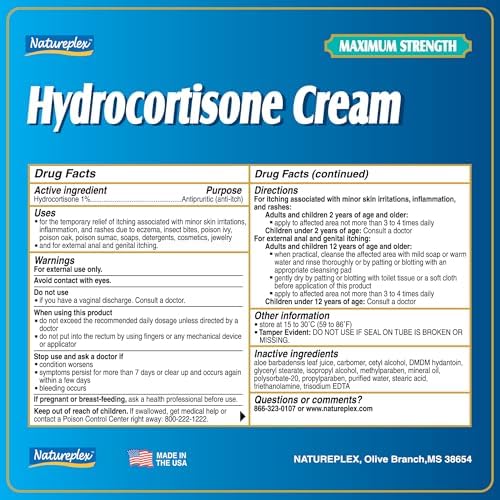 Crema de Hidrocortisona Natureplex 1% 1.0 Oz (Paquete de 4) Alivio Máximo para Picazón, Urticaria, Erupciones, Eczema, Psoriasis y Picaduras de - imagen 7