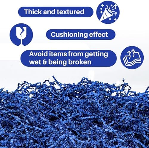 Sukh Papel Cortado en Rizos - Relleno de Confeti para Cestas Decorativas en Pascua, Acción de Gracias, Halloween, Bodas y Cumpleaños 5OZ Azul - imagen 5