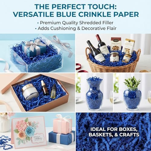 Sukh Papel Cortado en Rizos - Relleno de Confeti para Cestas Decorativas en Pascua, Acción de Gracias, Halloween, Bodas y Cumpleaños 5OZ Azul - imagen 6