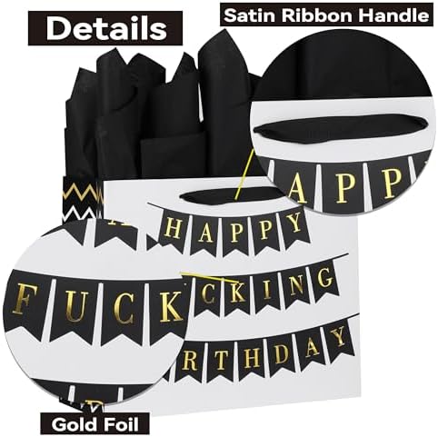 Set de Bolsa de Regalo Grande Qirrmiy de 13 Blanca con Tarjeta de Felicitación y Papel de Seda (Feliz Cumpleaños Fu*king) para Fiestas de Cumpleaños - imagen 4