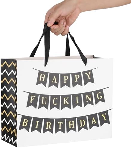 Set de Bolsa de Regalo Grande Qirrmiy de 13 Blanca con Tarjeta de Felicitación y Papel de Seda (Feliz Cumpleaños Fu*king) para Fiestas de Cumpleaños - imagen 6