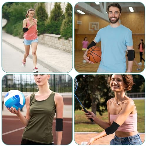 Par de Almohadillas para Brazos, Protectores de Codo con Espuma Acolchada Transpirable, Faja de Compresión para Volleyball, Baloncesto y Tenis (Negro) - imagen 7