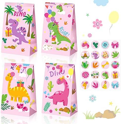 Bolsas de Fiesta de Dinosaurios Pajean - 24 Piezas, Bolsas de Dulces con Stickers, Regalos para Niñas, Decoraciones de Cumpleaños de Dinosaurios - imagen 1