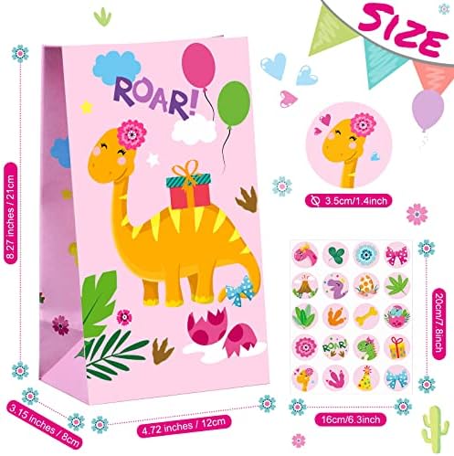 Bolsas de Fiesta de Dinosaurios Pajean - 24 Piezas, Bolsas de Dulces con Stickers, Regalos para Niñas, Decoraciones de Cumpleaños de Dinosaurios - imagen 2