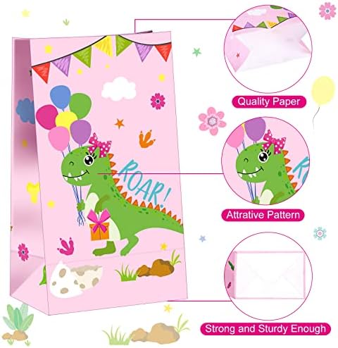 Bolsas de Fiesta de Dinosaurios Pajean - 24 Piezas, Bolsas de Dulces con Stickers, Regalos para Niñas, Decoraciones de Cumpleaños de Dinosaurios - imagen 3