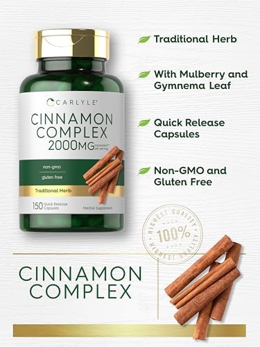 Cápsulas Carlyle Ceylon Cinnamon Complex con Gymnema y Morera | 150 Cápsulas | Suplemento No GMO, Libre de Gluten - imagen 4