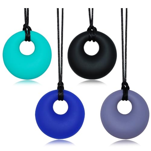 Collares Masticables para Niños Sensoriales, Paquete de 4 Collares de Silicón para Niños y Niñas con Autismo, TDAH y Ansiedad, Juguetes Masticables - imagen 1