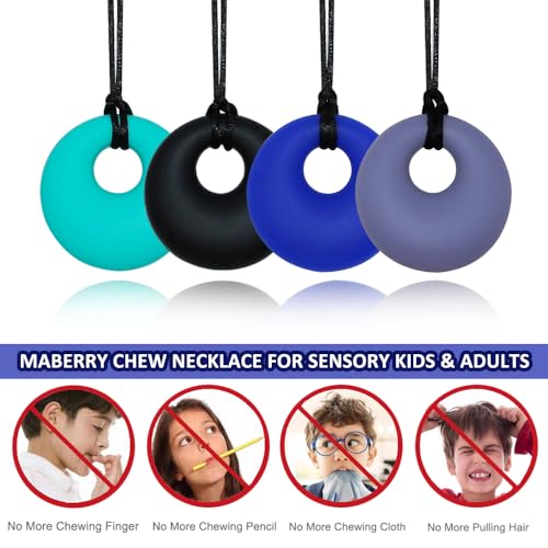 Collares Masticables para Niños Sensoriales, Paquete de 4 Collares de Silicón para Niños y Niñas con Autismo, TDAH y Ansiedad, Juguetes Masticables - imagen 6