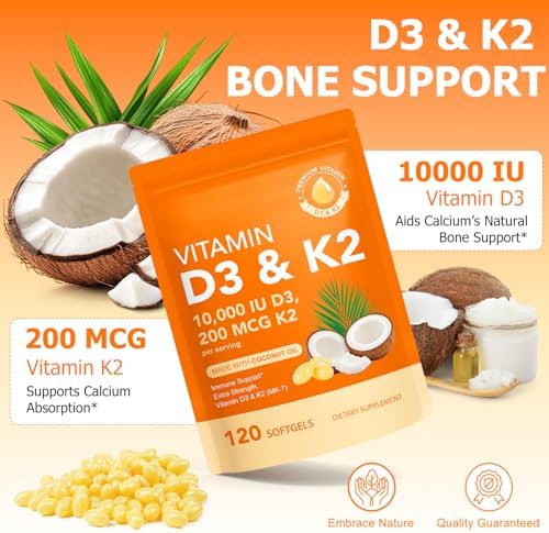 CFXYHNOX Vitamina D3 K2 con Aceite de Coco - Vitamina D3 Vegana y K2 Mk7 para Huesos y Sistema Inmunológico - Sin OGM, Sin Soja - 120 Softgels - imagen 2