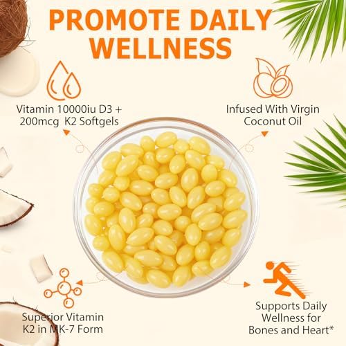CFXYHNOX Vitamina D3 K2 con Aceite de Coco - Vitamina D3 Vegana y K2 Mk7 para Huesos y Sistema Inmunológico - Sin OGM, Sin Soja - 120 Softgels - imagen 4
