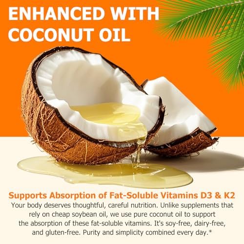 CFXYHNOX Vitamina D3 K2 con Aceite de Coco - Vitamina D3 Vegana y K2 Mk7 para Huesos y Sistema Inmunológico - Sin OGM, Sin Soja - 120 Softgels - imagen 6