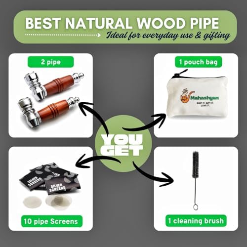 Set de 2 Pipas de Madera para Tabaco – Pipas de Grano de Madera Premium de 3 Pulgadas con Limpiador, Kit de Accesorios para Fumar y Regalar - imagen 5