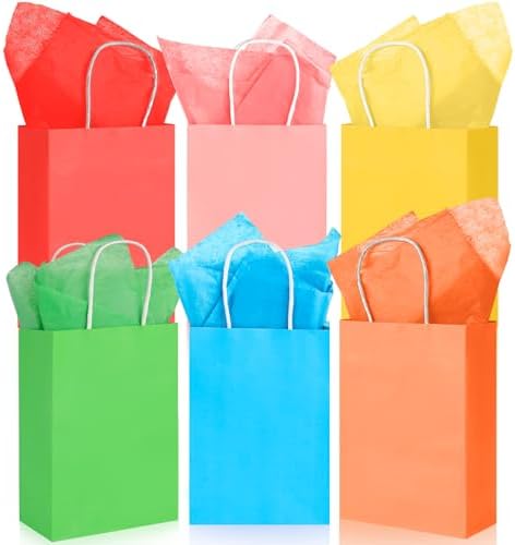 Bolsas de Regalo LovesTown 18 Piezas con Papel de Seda, 5.5 x 2.75 x 7.8 Pulgadas, 6 Colores para Fiestas, Cumpleaños y Bodas - imagen 1