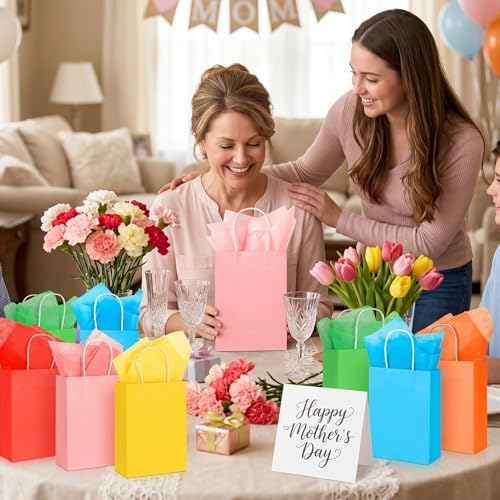 Bolsas de Regalo LovesTown 18 Piezas con Papel de Seda, 5.5 x 2.75 x 7.8 Pulgadas, 6 Colores para Fiestas, Cumpleaños y Bodas - imagen 2