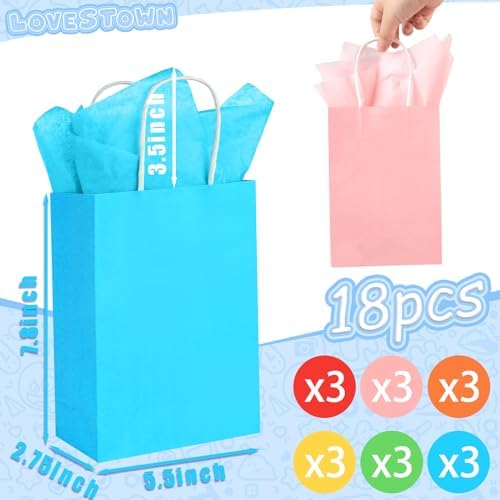 Bolsas de Regalo LovesTown 18 Piezas con Papel de Seda, 5.5 x 2.75 x 7.8 Pulgadas, 6 Colores para Fiestas, Cumpleaños y Bodas - imagen 3