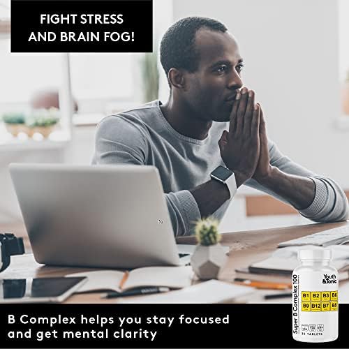 Youth & Tonic Super B Complex B-100 con Colina, Inositol y PABA – Alta Potencia B1, B2, B3, B5, B6, Biotina y B12 – Energía, Claridad Mental, Estrés - imagen 2