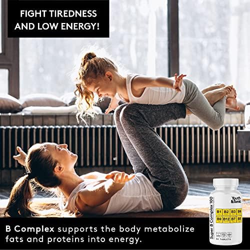 Youth & Tonic Super B Complex B-100 con Colina, Inositol y PABA – Alta Potencia B1, B2, B3, B5, B6, Biotina y B12 – Energía, Claridad Mental, Estrés - imagen 3